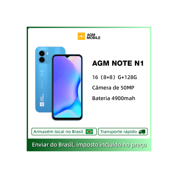 Alto-falantes estéreo AGM Note N1, 8GB RAM, 128GB ROM, 6.52 "90Hz Display, 50MP Cam, enviado do Brasil, entrega rápida