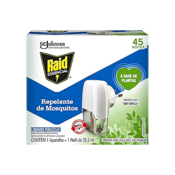 Raid Essencial Repelente Eletrico Líquido À Base de Plantas, 1 Aparelho e 1 Refil de 25,2ml