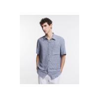 Camisa Manga Curta em Viscose com Estampa Geométrica Cinza