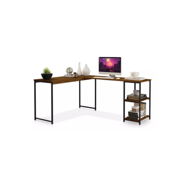 Mesa Escrivaninha Estilo Industrial Em L Com Prateleiras Klm Store