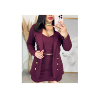 Conjunto Social Feminino 3 Peças Blazer + cropped + short saia com detalhes Trijunto