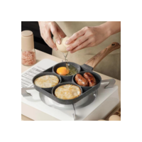 Frigideira Multifuncional Antiaderente 4 Em 1 Para Ovos , Hambúrguer , Omelete , Com Cabo De Madeira NOVA SHOP