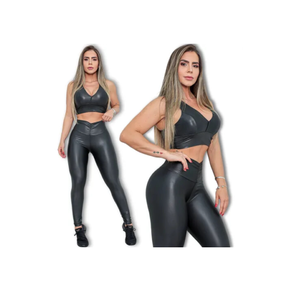 Conjunto Feminino Fitness Top Cropped Bojo Removível Legging