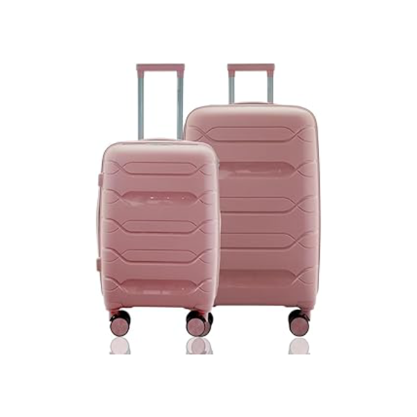 Kit Conjunto 2 Malas Viagem Bordo 10kg e Média Despachada 23kg Rígida Polipropileno Expansiva Rodas Duplas 360º Cadeado TSA Gladiador P1PM Rosa