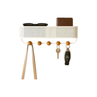 Chaveiro De Parede com Cesto e 5 ganchos Lumai Porta Chave Com Dupla Instalação Cabideiro Cor Branco Suporte Chaves Cabide de Parede para Hall Sala Escritorio Quarto Pendurar Pendurador