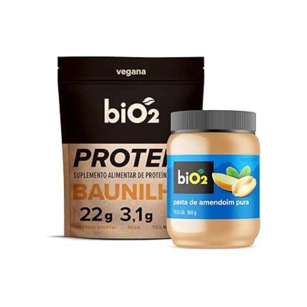 biO2 Mega Pack Protein Baunilha 908 g + Pasta de Amendoim Pura 900 g - Vegana e sem Glúten