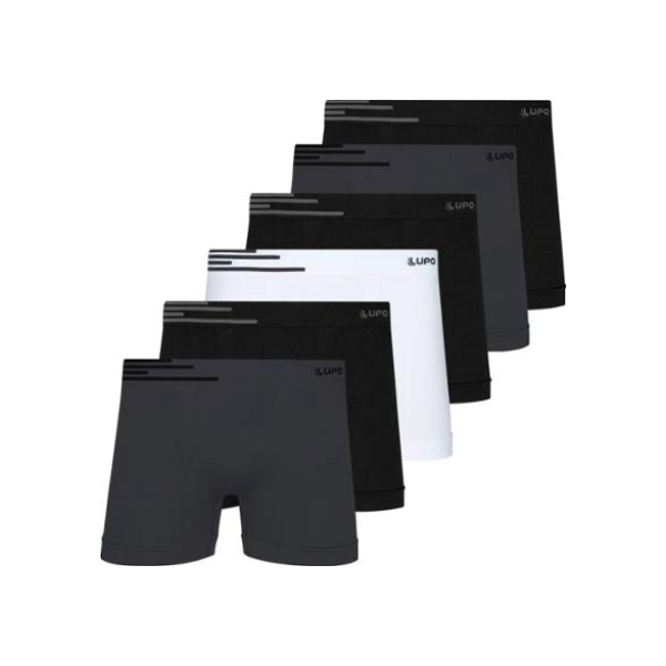 Kit 6 Cuecas Boxer Lupo Masculina Cueca Microfibra Sem Costura Box Original - Grafite+Branco