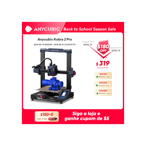 ANYCUBIC-Impressora 3D FDM Pro Kobra 2, velocidade máxima de impressão, nivelamento automático de 25 pontos, tamanho de impressão 9.8x8.7x8.7in, 500 mm/s