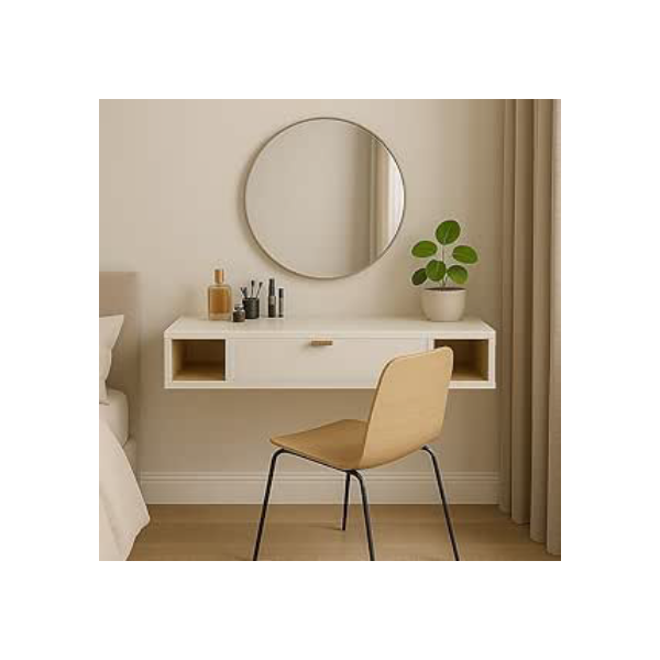 Penteadeira Suspensa com Portas e Nichos – Design Moderno e Tampo Amplo para Quarto ou Closet (Off White/Nature)