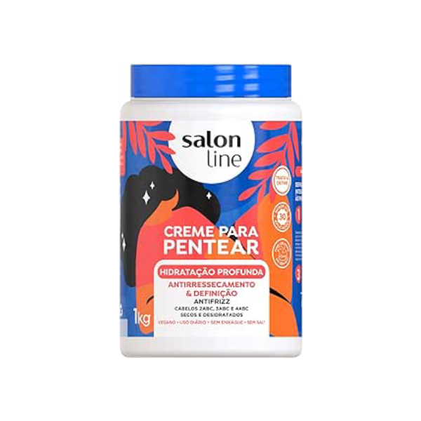 Salon Line, Creme de Pentear, Hidratação Profunda, Definição e Antirressecamento, Vegano - Cabelos Ondulados, Cacheados e Crespos, 1 Kg