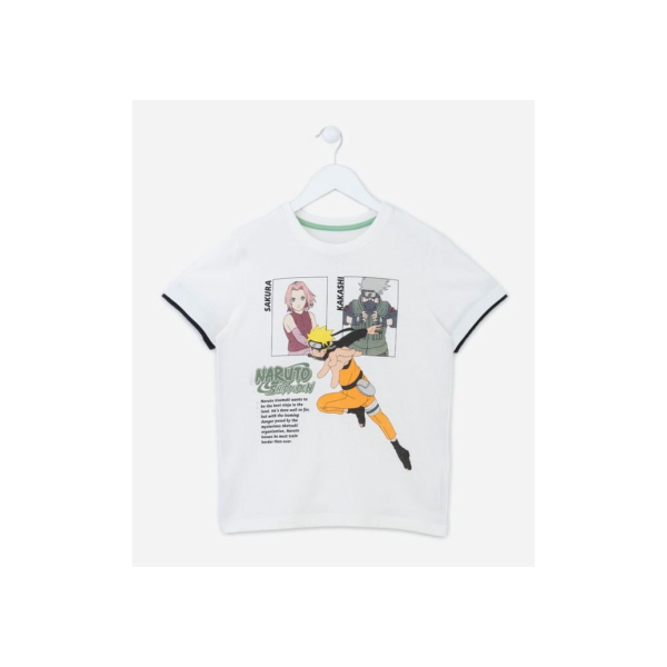 Camiseta Infantil com Estampa do Naruto e Amigos - Tam 5 a 14 anos Off White