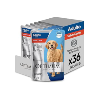 Pack Ração Úmida Optimum Sachê para Cães Adultos Sabor Carne 100g - 36 unidadaes
