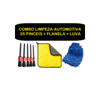 Kit Limpeza Automotiva 05 Pincéis limpeza Automotivas +  Flanelas Toalhas Panos Microfibra 40x30 60x30 + Luva Microfibra