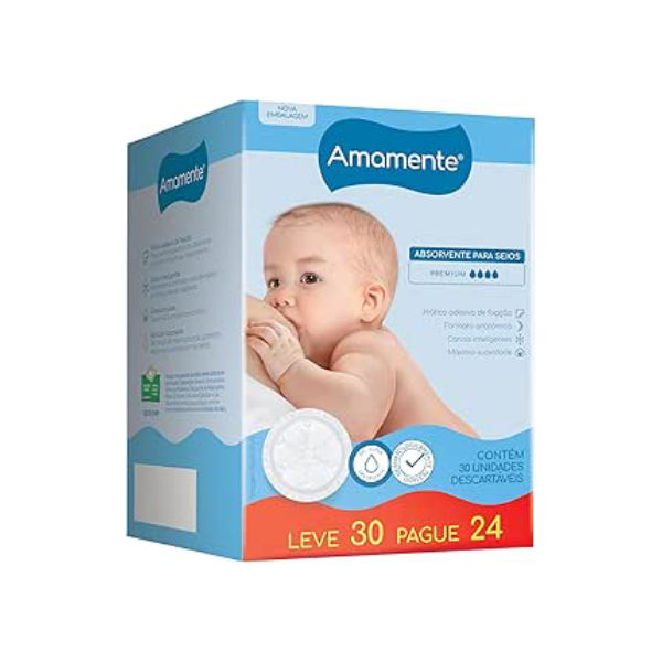 Amamente - Absorvente para Seios, Descartável, Branco, M, 1 pacote com 30 Unidades