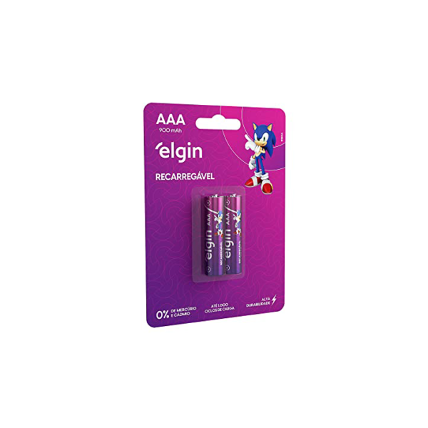 Pilha Recarregável Ni-MH AAA-900mAh blister com 2 pilhas, Elgin, Baterias, 82168