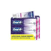 Oral-B Pasta de Dente 3D White Brilliant Fresh, Clareador Avançado com Micropartículas Clareadoras, Elimina até 80% das manchas superficiais 53 ml, 6 Unidades