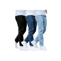 Kit com 3 Calças Jeans Masculina Premium Skinny Corte tradicional Basico com Lycra Lavagem Clara Escura ou Preta