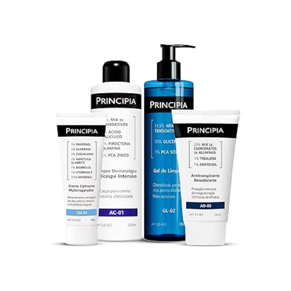 Principia Kit Shampoo Anti Caspa + AD-02 + Gel de limpeza GL-02 + Creme Calmante Multirreparador