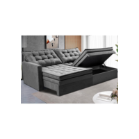 Sofá Sem Caixa Retrátil Baú 2,00m Cama inBox Secret Suede Velusoft Cinza