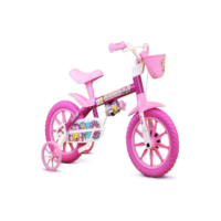 Bicicleta Infantil Nathor Flower Aro 12 Feminina C/ Rodas Laterais De Apoio Auxilia Equilíbrio Cestinha Rosa