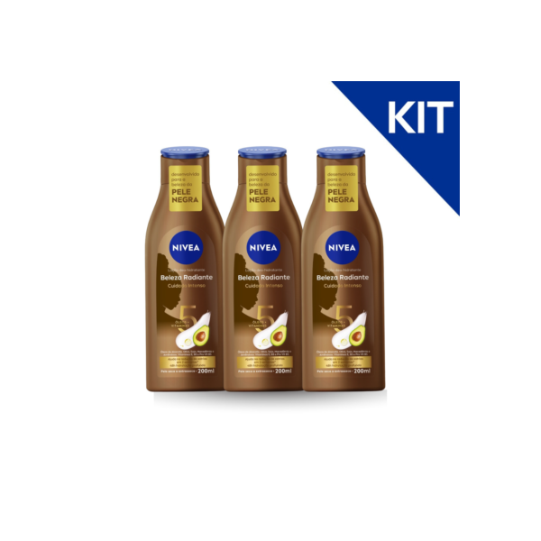 Kit NIVEA Hidratante Desodorante Corporal Beleza Radiante Cuidado Intenso 200ml - 3 unidades