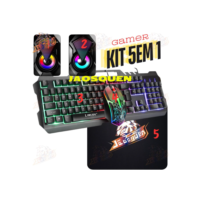 Kit 5em 1 Teclado Gamer Semi Mecanico Iluminado + mouse pad + caixa de som + mouse para Jogos