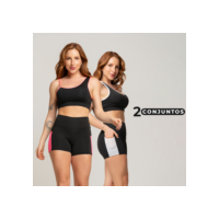 2 Conjuntos Fitness Academia com short de Bolso Lateral +  Top fitness alça fina lateral