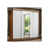 Guarda-Roupa Casal Madesa Reno 3 Portas de Correr com Espelho - Rustic/Branco