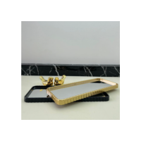Bandeja Espelhada Banheiro Lavabo Bandeja Decorativa Multiuso Preta Dourada