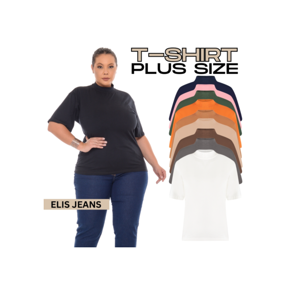 Blusa Plus Size Feminina Gola Alta Camiseta Básica 100% Algodão
