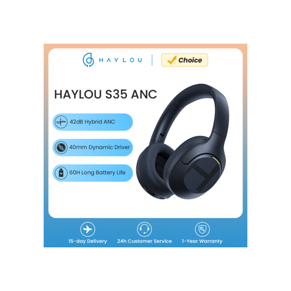 HAYLOU S35 ANC Auscultadores sem fios, Over-Ear, 42dB, ANC Auscultadores, Bluetooth 5.2, 40 milímetros Driver Dinâmico, 60 horas de bateria Fones de ouvido