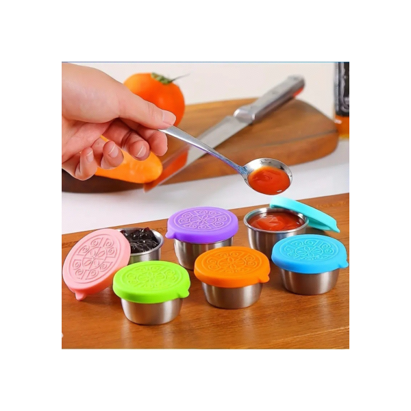 Tigela Bowl Mini Inox Com Tampa De Silicone Prato De Molho Tempero Essencial Multiuso Cozinha