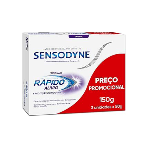 Sensodyne Creme Dental Rápido Alívio e Proteção Duradoura Com Flúor para Dentes Sensíveis e Gengivais, Alívio Instantâneo, Leve 3 e Pague 2, 50g cada