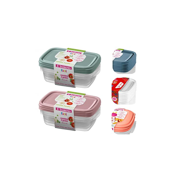 Conjunto com 6 Potes Plásticos Herméticos, Tampa Fácil, 785ml - Sanremo Cor:Sortido