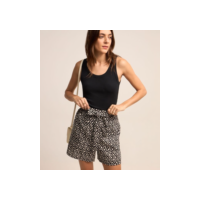 Short em Viscolinho com Amarração no Cos e Estampa Geométrica Preto/ Branco