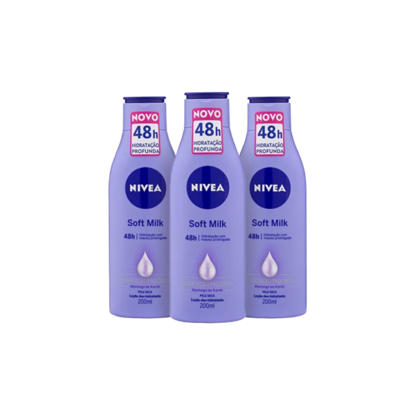 KIT NIVEA Loção Hidratante Soft Milk Hidratação Profunda 200ml - 3 Unidades