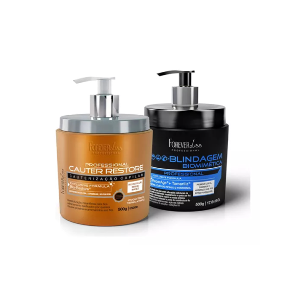 Kit Cauterização Capilar Forever Liss Com Blindagem Biomimética 500g