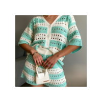 Conjunto Saída de Praia Feminino Tricot Leve | Blusa + Shorts Verão