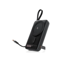 Basike Carregador Portatil, Power Bank Indução 10000mAh com Suporte Integrado, Ultrafino e Portátil, Carregamento Rápido Sem Fio + Cabo Tipo C 22.5W(MAX) Compatível com MagSafe (Preto)