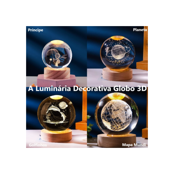 Luminária Decorativa Globo De LED Bola De Cristal Colorido 6Cm Bivolt 3D Com USB Enfeite Universo