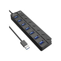 Hub USB 3.0 Com 7 Portas, Botões Individuais, LED, Alta Velocidade (5Gbps) Compatível Com PC Notebook TV Console Mouse PenDrive Teclado Impressora Acabamento Premium
