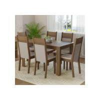 Sala Jantar Mesa Tampo Madeira 6 Cadeiras Bahamas Madesa Rcb Cor Rustic/Crema/Bege MDJA0601447GBE