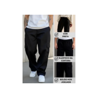 Calça Cargo Masculina Larga Skate Elástico Cintura Unissex