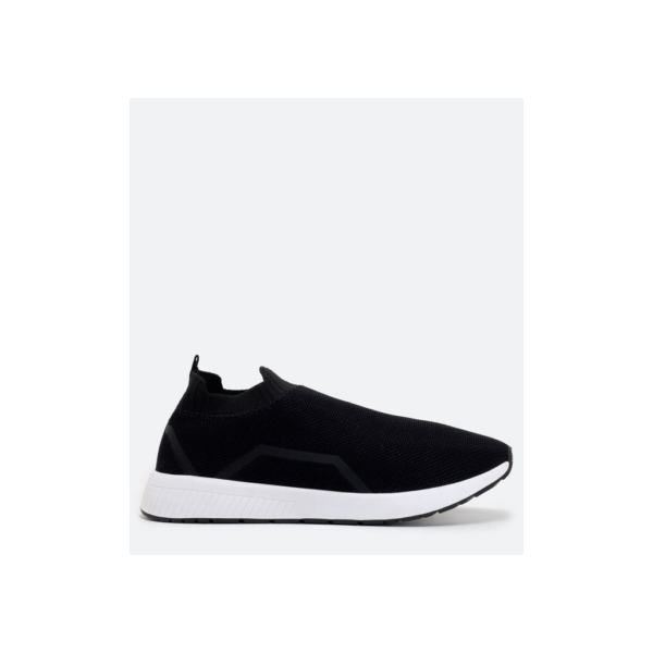 Tênis Knit Esportivo Cano Baixo Running com Textura Preto/ Branco