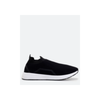 Tênis Knit Esportivo Cano Baixo Running com Textura Preto/ Branco