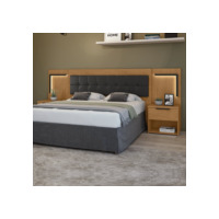Cabeceira Casal / Queen 160cm 2 Mesas de Cabeceiras com Led Calitan Amêndoa Clean/Preto Fosco