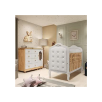 Quarto de Bebê Berço com Capitonê e Cômoda 4 Gavetas 100% Mdf Maya Provençal Espresso Móveis Branco Brilho/Amêndoa/Branco