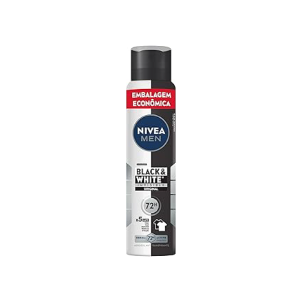 NIVEA MEN Desodorante Antitranspirante Aerossol Invisible Black & White 200ml - Proteção eficaz de 48 horas contra suor e mau odor, elimina 99,9% das bactérias e evita manchas em roupas