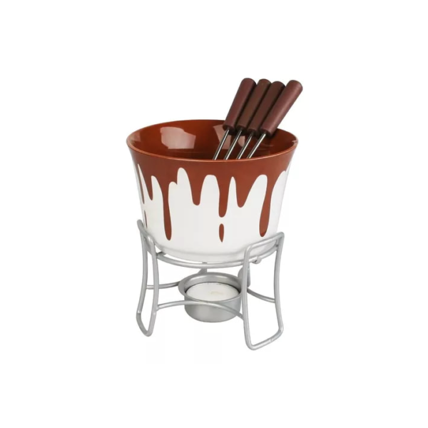 Conjunto De Fondue Em Cerâmica Chocolate Bruxelas 6 Peças