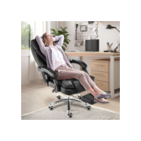 Cadeira de escritório presidente, cadeira de home office com apoio para os pés e encosto ajustável（Preto）